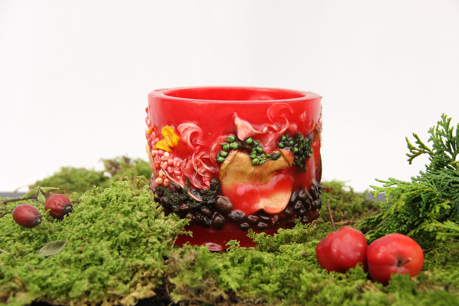 Früchtekerze rot Ø 10cm Windlicht