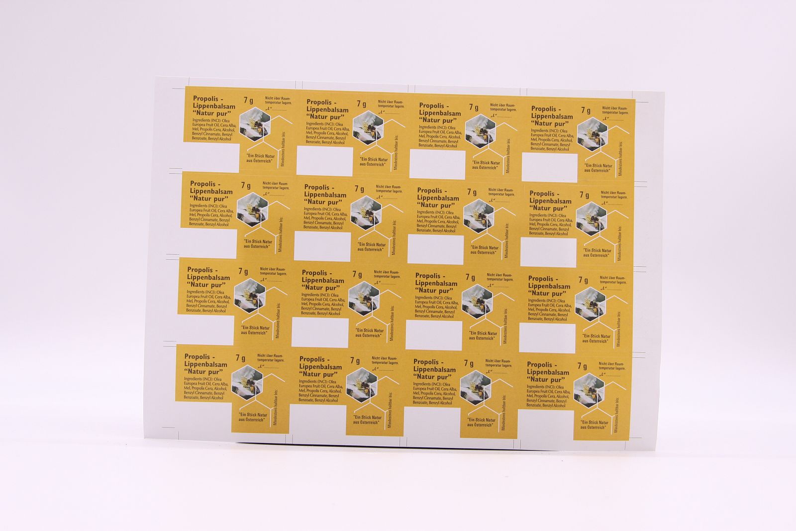 Etikett "Propolis Lippenbalsam Natur pur"