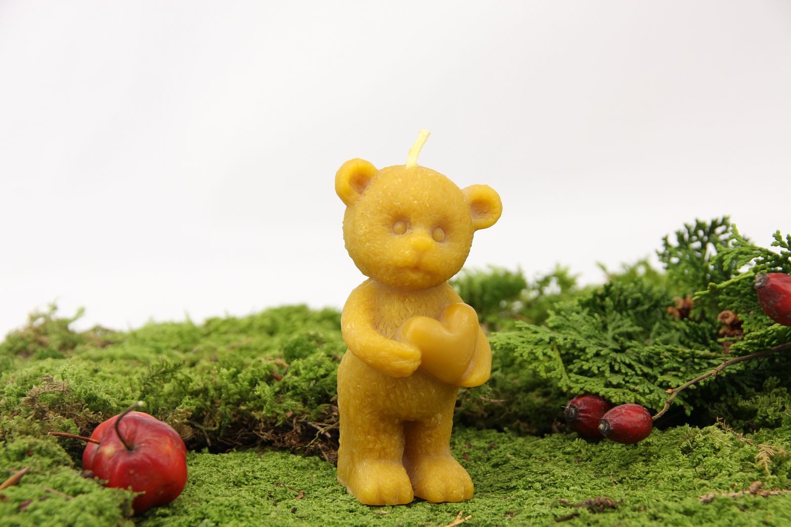 Teddy mit Herz, Bienenwachskerze