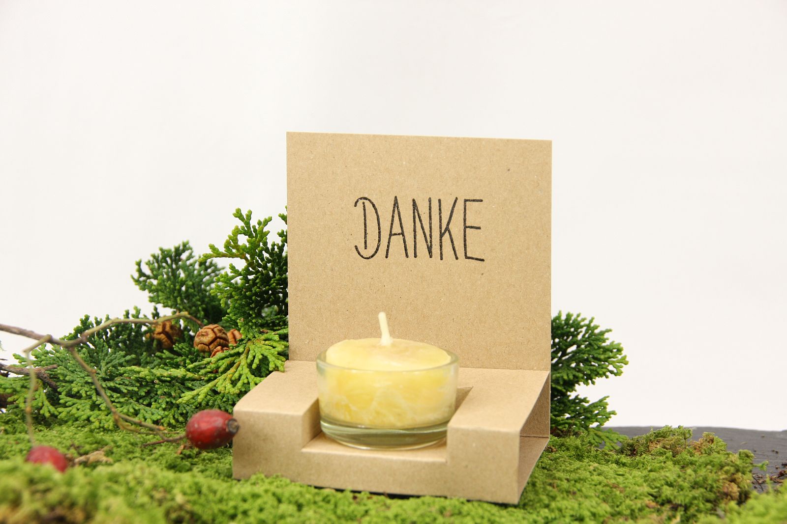 Kerzensessel "Danke", mit Bienenwachskerze